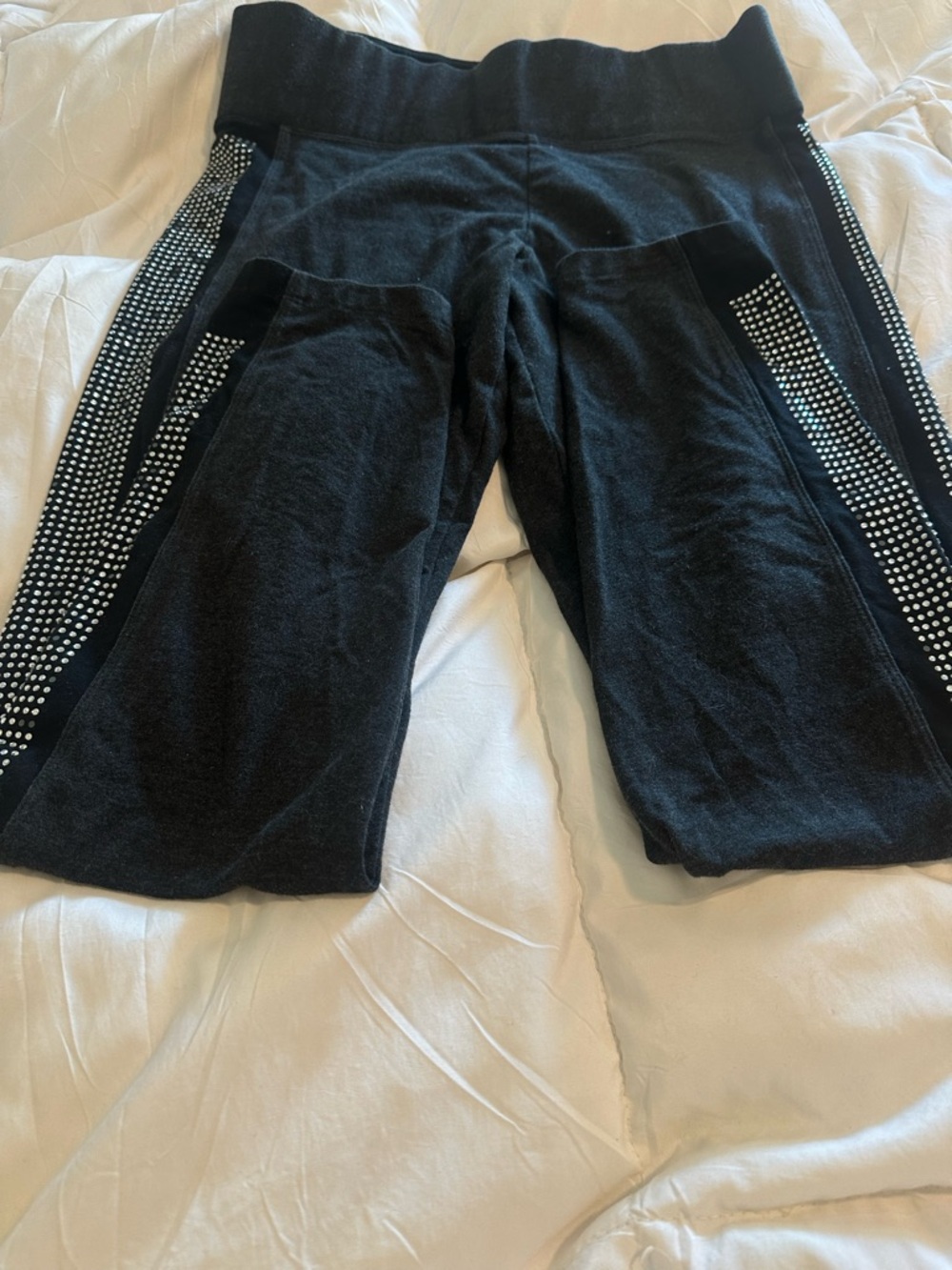 PINK Victoria's Secret Black Leggings with Silver Stud Side Panels